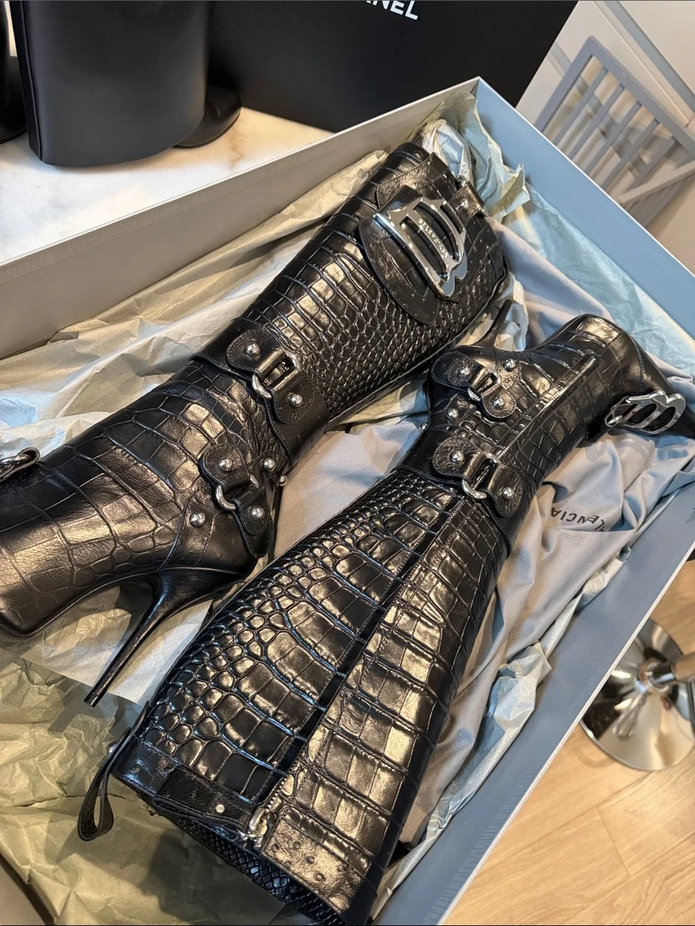 Balenciaga Black Patent Over-the-Knee Boots